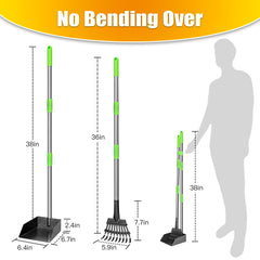 TOOGE pooper scooper rake extension demonstrating extended reach.