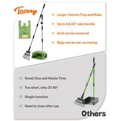 Toozey dog pooper scooper 11-pronged rake for a thorough sweep