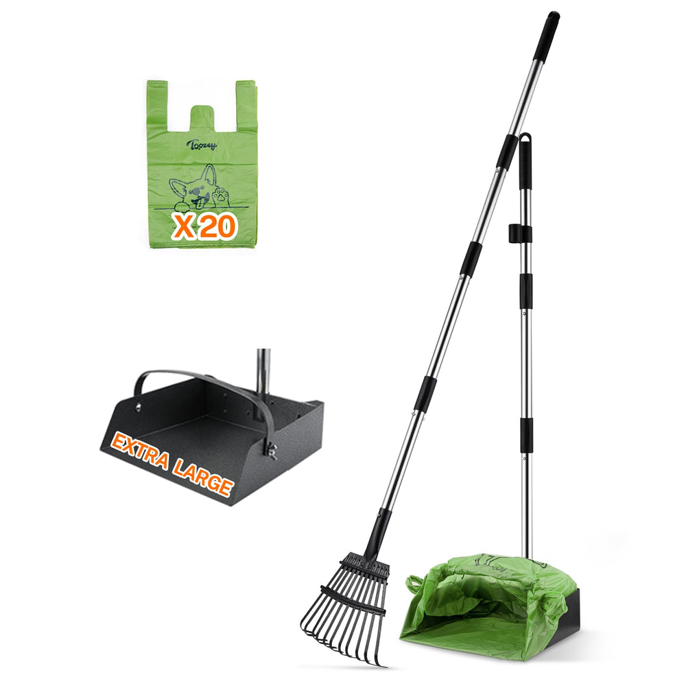 Toozey dog pooper scooper arch bag attachment enables hands-free waste disposal