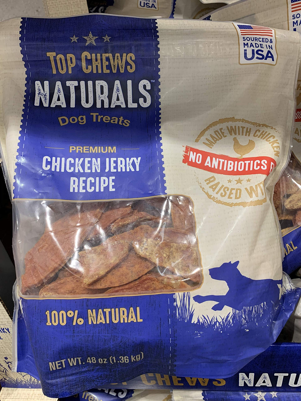 Top Chews Chicken Jerky 48oz Pack-2, ideal for daily dog rewards and training.