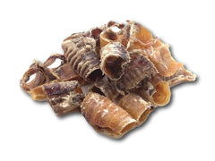 Top Dog Chews beef trachea chips closeup highlights crunchy texture for satisfying chews.