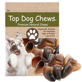 Top Dog Chews cow hooves pack showing long-lasting chews for dogs of all sizes.