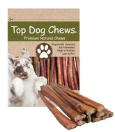 Top Dog Chews thick 12-inch bully stick for long-lasting chewing.