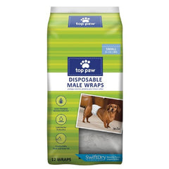 Top Paw disposable male wrap dog diaper small provides leak protection for indoors.
