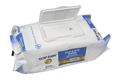 TOP PAW ear and eye wipes close-up shows soft texture for gentle cleansing.