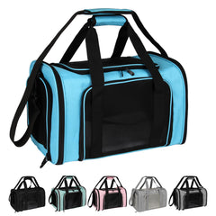 Top tasta dog cat carrier blue large side view—durable, travel-friendly design for pets.