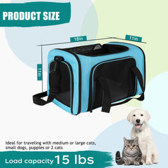 Top tasta dog cat carrier blue side view highlights portable comfort on trips
