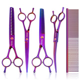 TOPGOOSE dog grooming scissors kit purple, a versatile 6-in-1 set for pets.