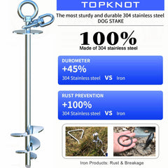 TOPKNOT 2x20ft heavy-duty cables enable extended dog tethering for larger dogs.