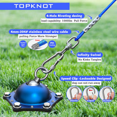 TOPKNOT 360-degree swivel dog run shows tangle-free motion in outdoor space