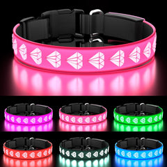 Topoto light dog collar pink 3D diamond pattern boosts night visibility for safe walks