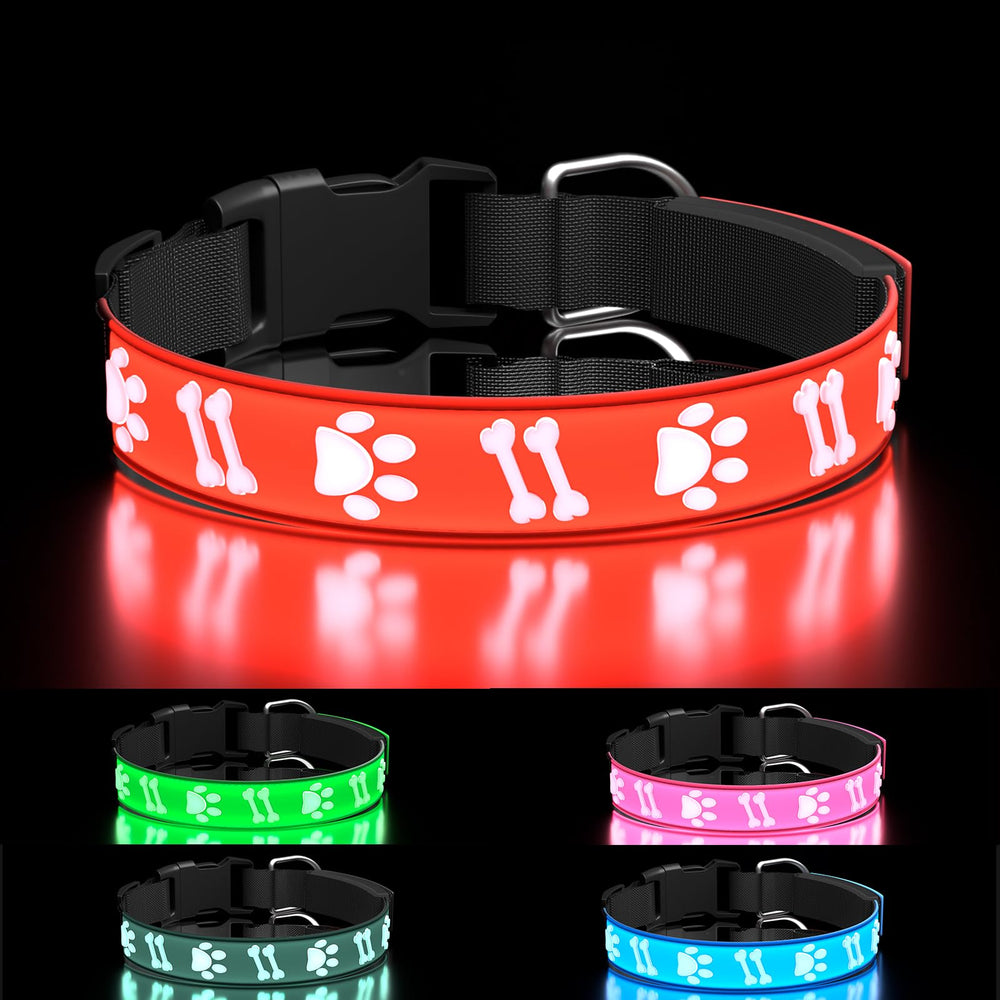 TOPOTO light-up dog collar red front view shows bright visibility for night walks