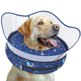 Toptakeit elevated inflatable dog cone closeup shows donut design for gentle post-surgery comfort