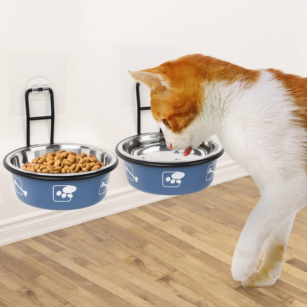 Torlam cat feeder wall-mounted blue bowls with raised design for mess-free meals