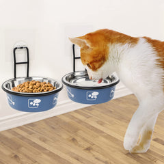 Torlam cat feeder wall-mounted blue bowls with raised design for mess-free meals