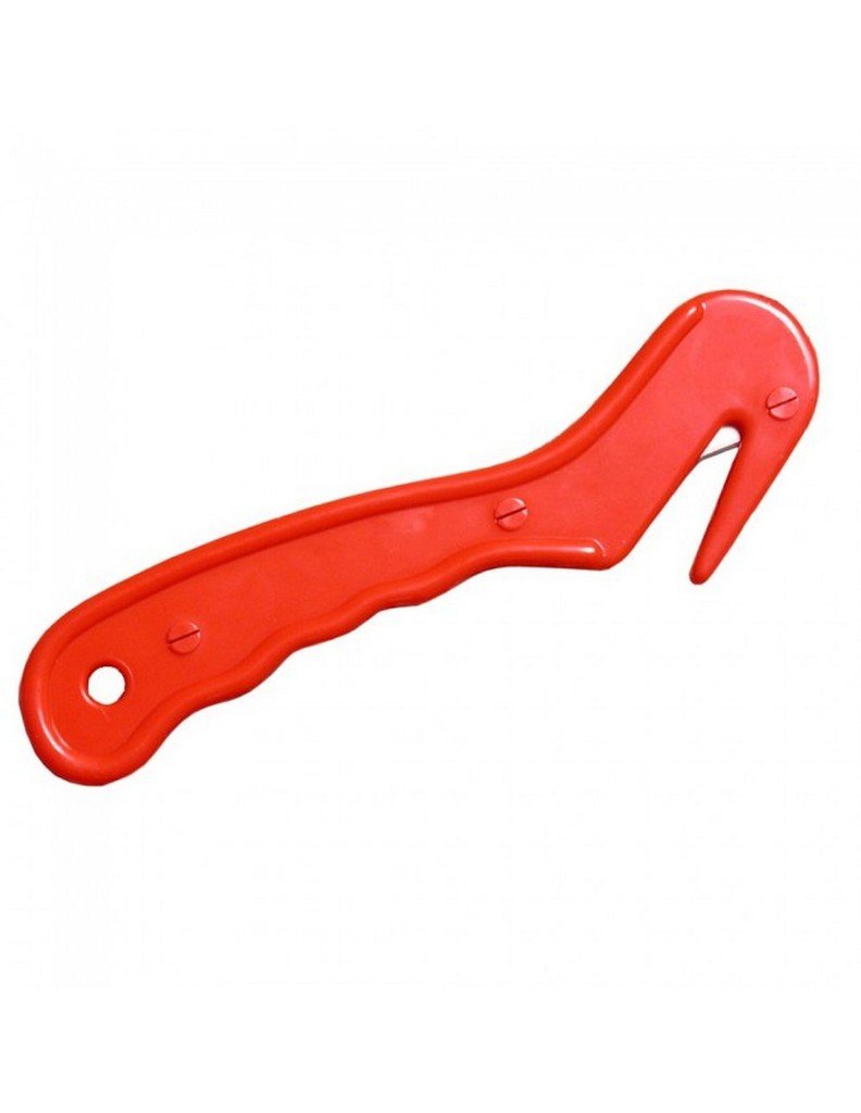 Tough 1 hay bale cutter with a safety-recessed blade for clean bale twine cuts.