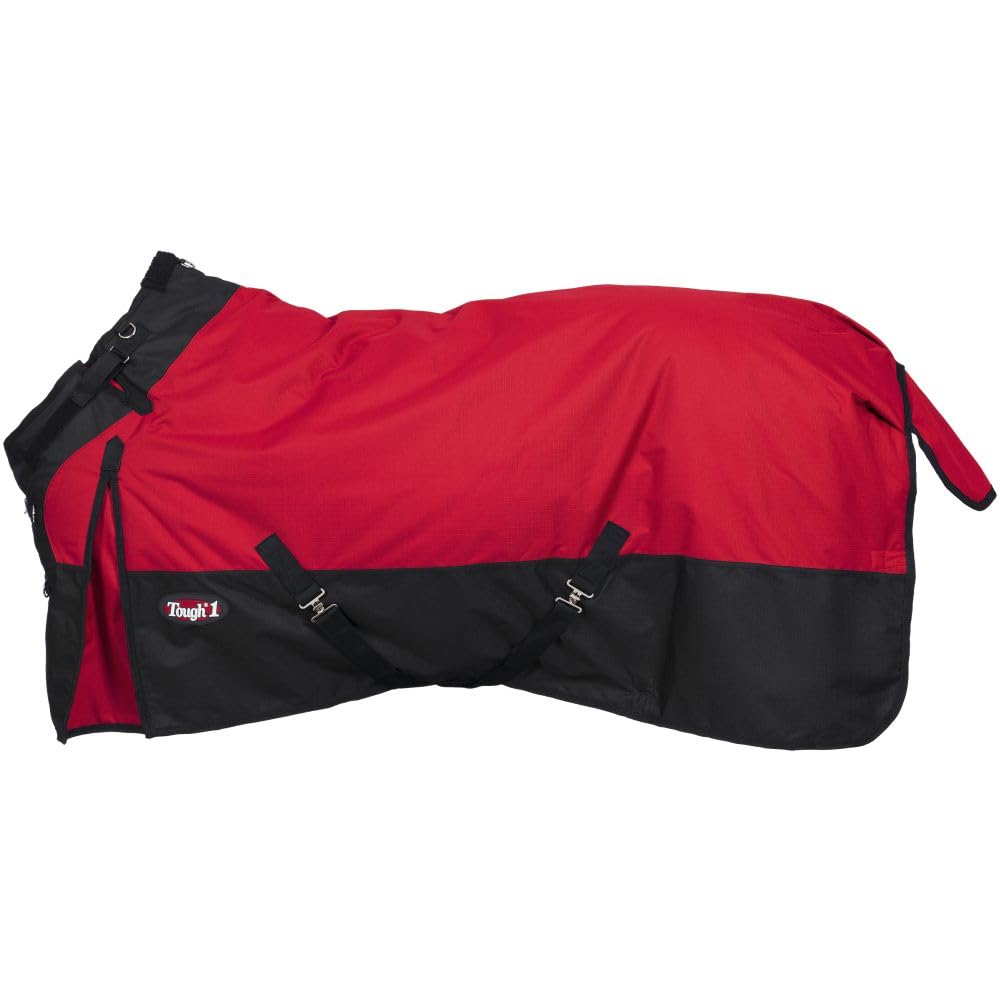 Tough1 Snuggit Turnout blanket red front view provides waterproof warmth for chilly, wet turnout days