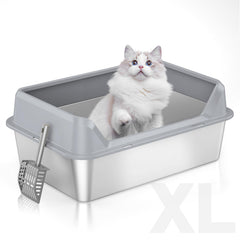 TownTime stainless steel litter box with high sides for spill-free use.
