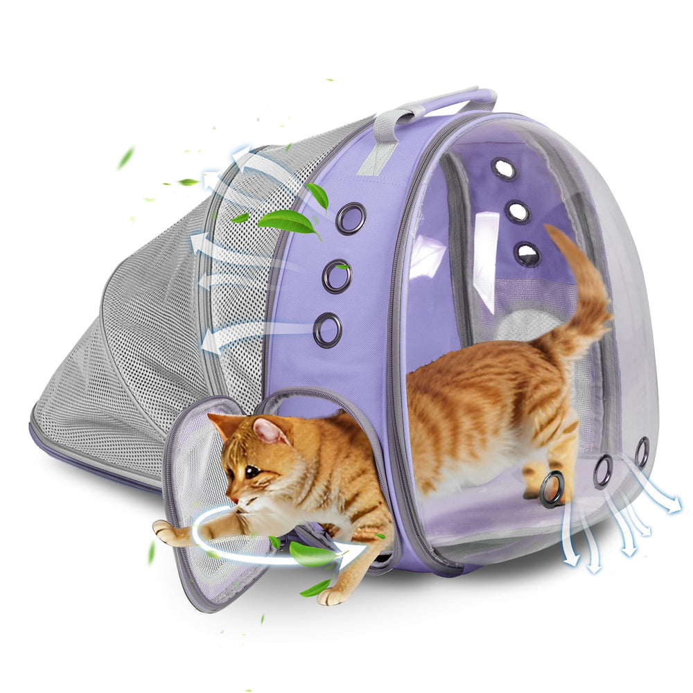 TOYSINTHEBOX cat backpack back expandable bubble purple increases space for larger cats during trips