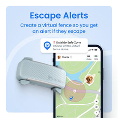 Tractive virtual fence setup image shows safe boundary around yard or park.