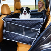 Tranquitas dog car seat large back seat extender widens the cabin for bigger dogs.