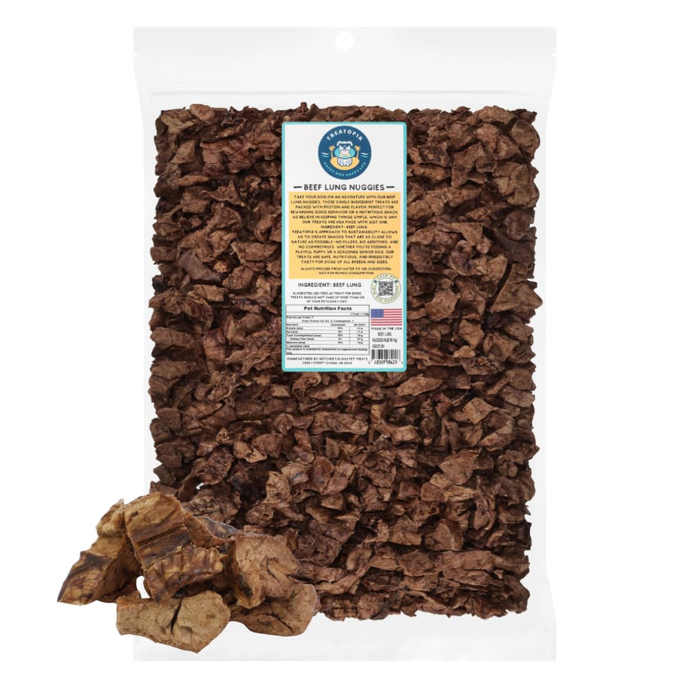 TREATOPIA Beef Lung Nuggies bag front showing single-ingredient nutrition for dogs