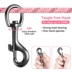 Tresbro dog camping leash 75ft setup offers extended reach for yard and park adventures.