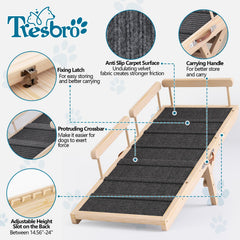 Tresbro dog ramp made from natural pine wood for sturdy, stylish access.
