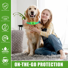 Trihood collar pendant on a dog's neck demonstrates adjustable, secure fit.