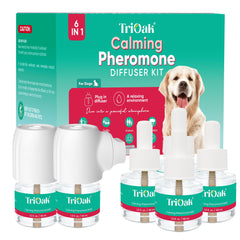 TriOak dog-pheromone-diffuser-teal calms anxious dogs in shared spaces