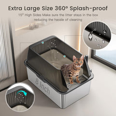 Tripamin stainless steel litter box with lid demonstrates secure top for tidy use.