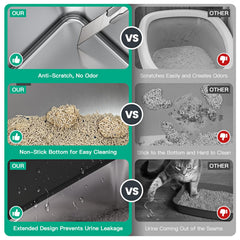 Tripamin XXL stainless steel litter box being wiped clean