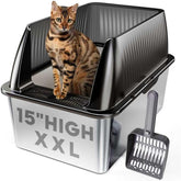 Tripamin XXL stainless steel litter box front view showing spacious area for large cats.