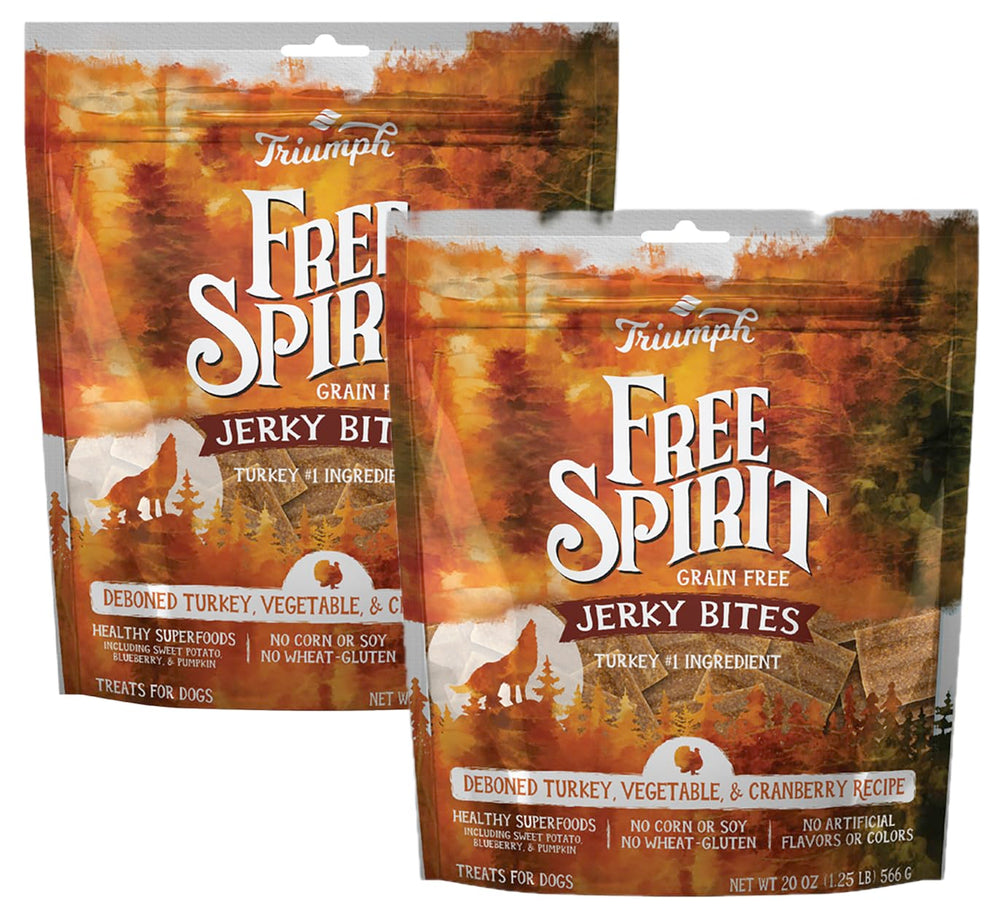 Triumph turkey berry jerky pack shows grain-free, tasty treats for dogs.