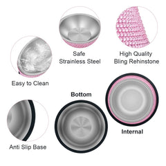 Triumilynn stainless steel pet bowl rhinestones resist rust for long-lasting use