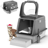 Trivico XX-Large stainless steel litter box with lid, top view shows enclosed design with odor control