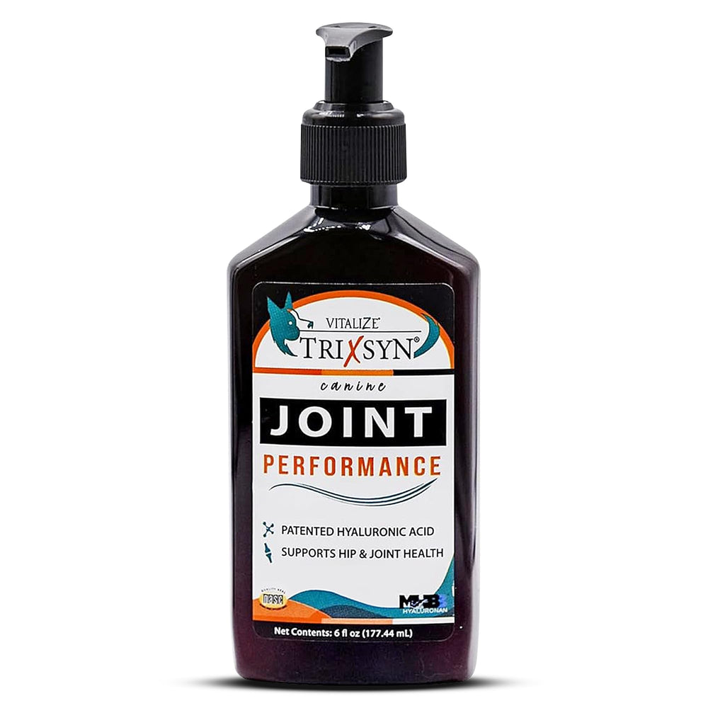 TRIXSYN Canine Performance bottle label highlights joint support for dogs