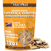 TRMC Real Meat Dog Treats bag front shows premium real meat for tasty training rewards.