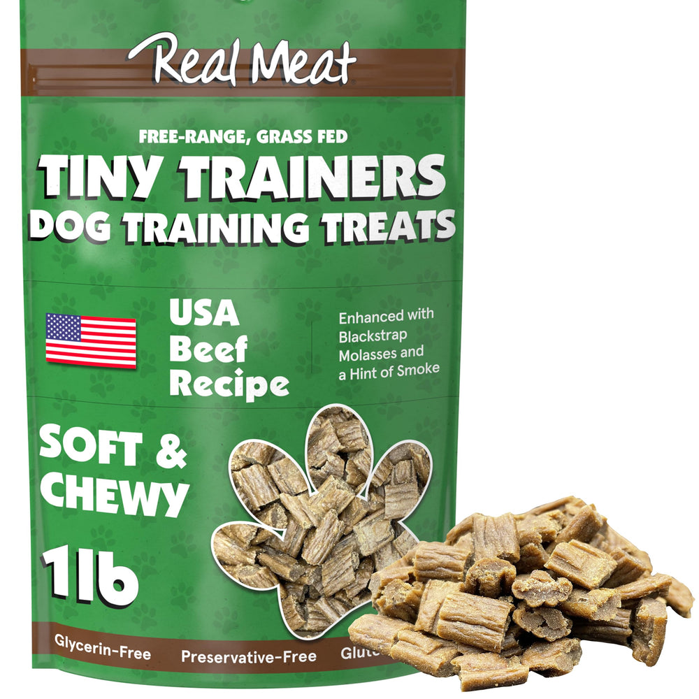 TRMC Real Meat Tiny Trainer Bites packaging with resealable bag for freshness