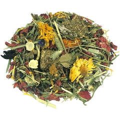 Tropical Carnival Timothy hay blend close-up highlighting high-fiber nutrition for digestion.