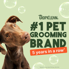 TropiClean 2-in-1 dog shampoo papaya scent bottle delivers tropical freshness.