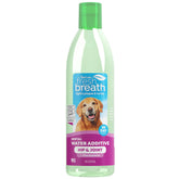 TropiClean Fresh Breath Water Additive bottle promotes fresh dog breath