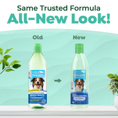 TropiClean Fresh Breath water additive being dispensed for tasteless breath.