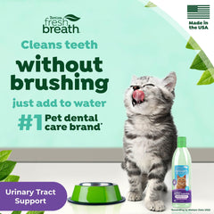 TropiClean gato bebiendo agua dental, apoyo al cuidado oral diario