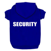 Trudz PET security dog hoodie front view shows warm blue fabric for cozy walks.