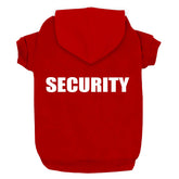 Trudz PET security dog hoodie in red, front view, snug fit for warmth.