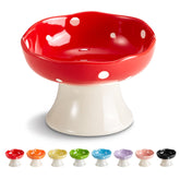TRUNDISAN ceramic elevated mushroom cat bowls top view showcases ergonomic tilt for easy feeding.