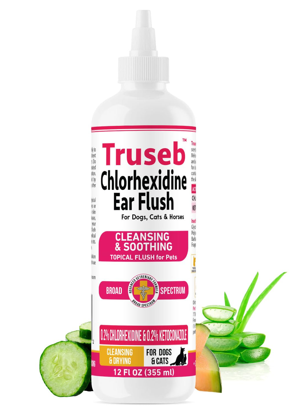 Truseb ear wash bottle showing vet-strength cleansing for pets' ears
