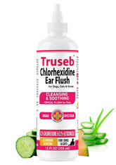 Truseb ear wash bottle showing vet-strength cleansing for pets' ears