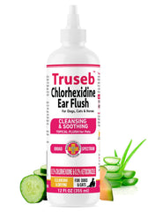 Truseb ear wash bottle showing vet-strength cleansing for pets' ears